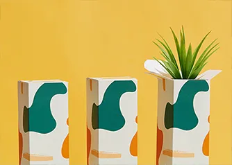 Custom printed tall folding boxes with abstract art design and succulent plant