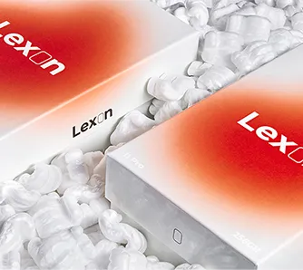 Open custom rigid phone box with device inside and branded lid