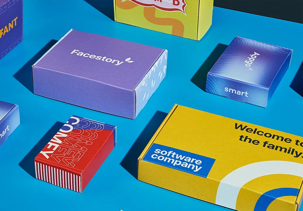 Custom white board mailer boxes with vibrant printed designs